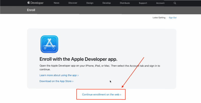 Continue App Store enrollment on the web